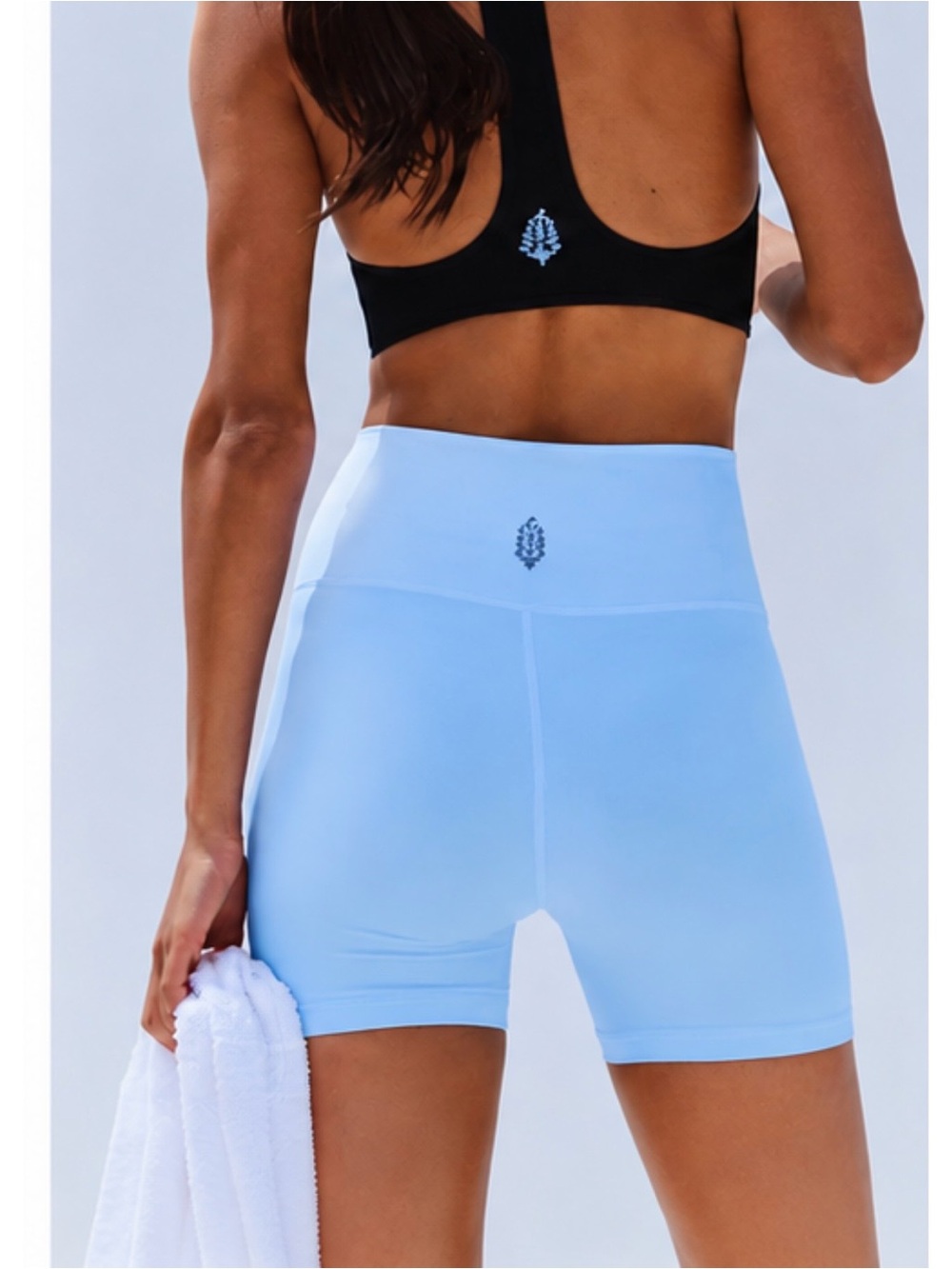 Free People Aqua Blue Never Better High-Waist Women's Bike Shorts - Picture 3 of 3